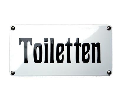 tekstbord toilet met pijl - emaille - 10 x 20 cm, Ophalen, HorecaBeelden, Nieuw, HorecaBeelden