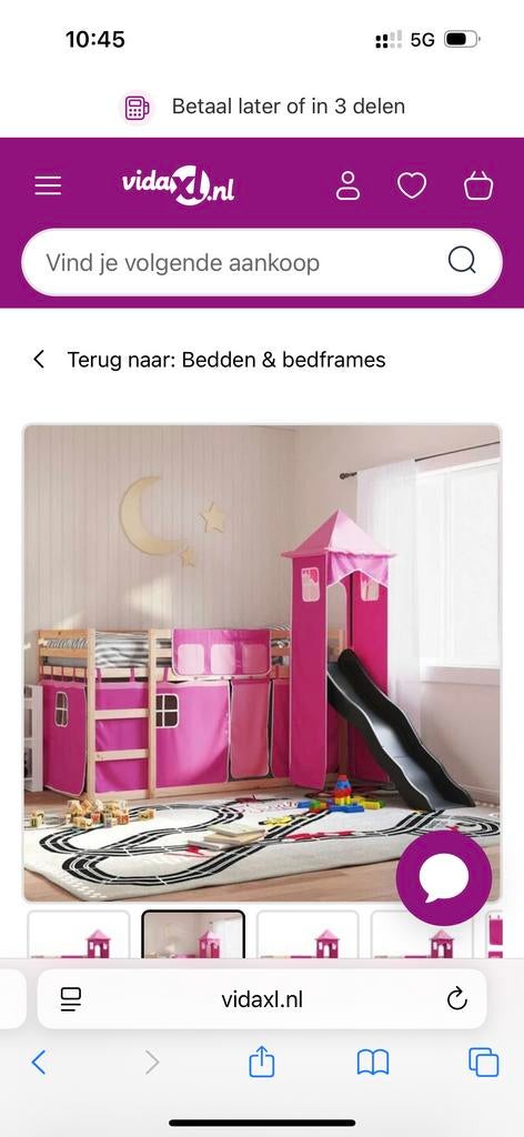 Roze bekleding voor kinderbed met toren en gordijnen, Ophalen, Nieuw, 180 cm of meer, 85 tot 100 cm