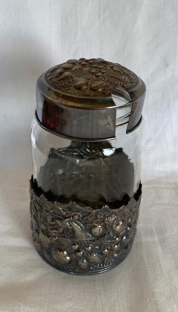 Verzilverde jampot houder met deksel douwe egberts Hooijkaas, Ophalen of Verzenden