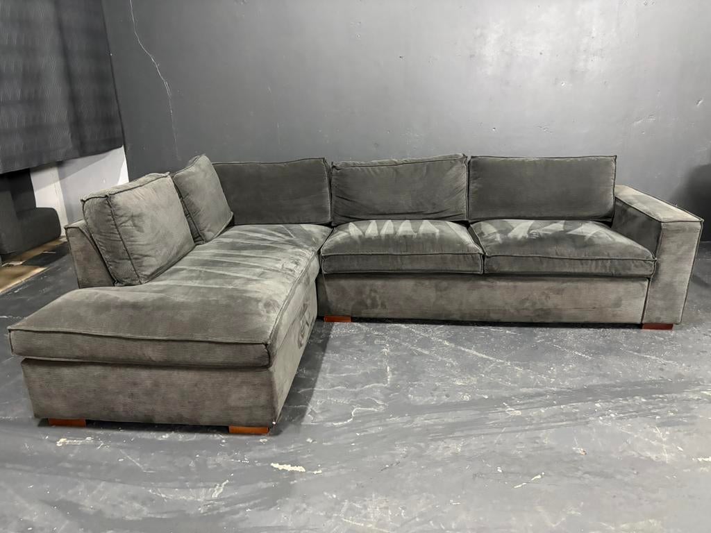 Antracieten Ribstof Hoekbank, Huis en Inrichting, Ophalen of Verzenden, Zo goed als nieuw