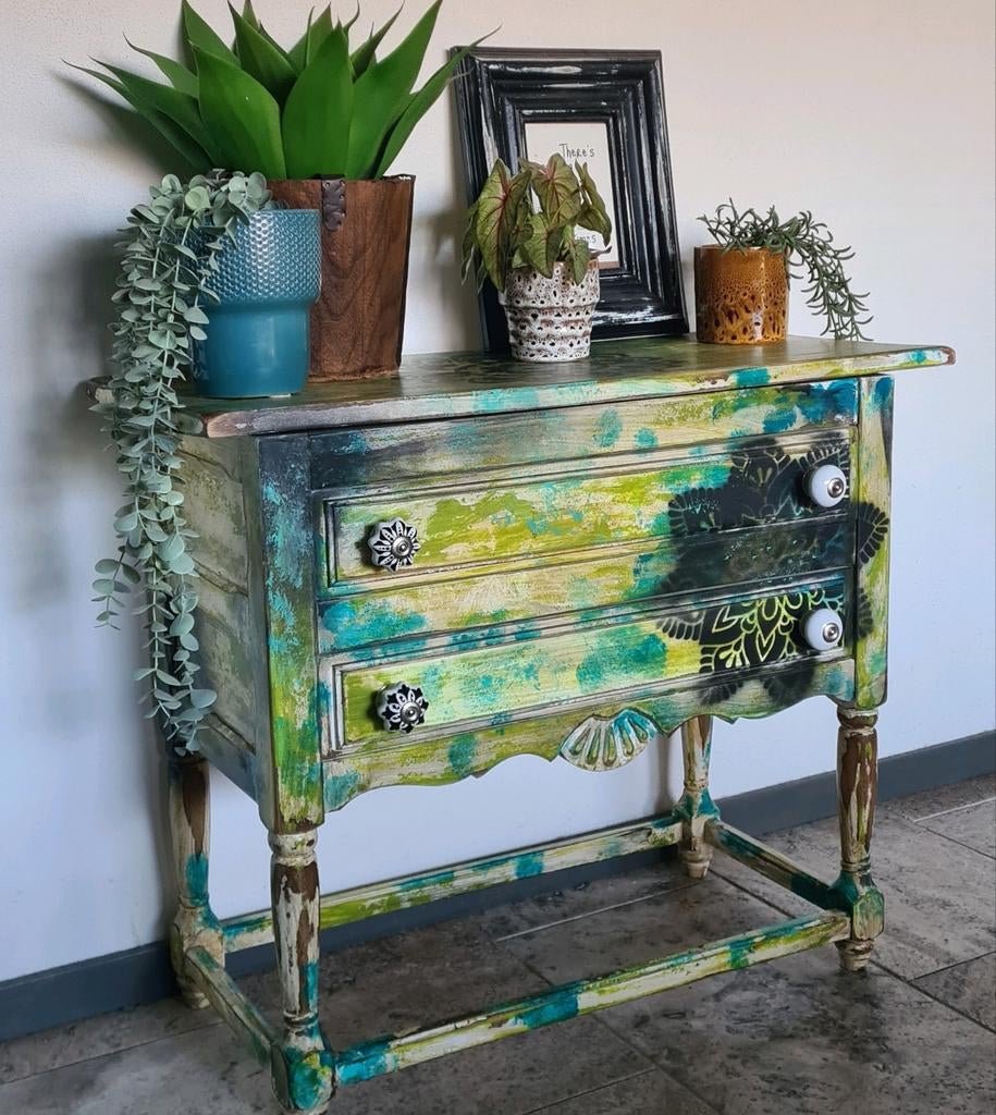 Spaans ladenkastje boho shabby chic hippie ibiza vintage, Ophalen, 50 tot 100 cm, Zo goed als nieuw, 3 of 4 laden