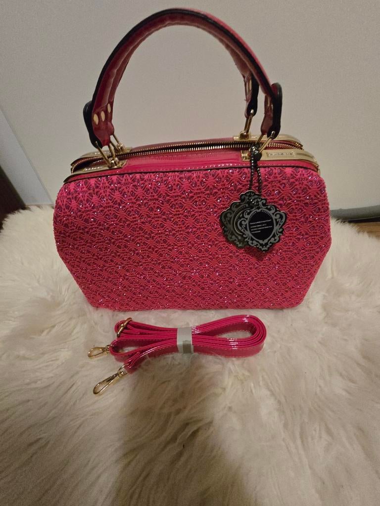 Roze handtas met glitter en afneembare schouderband, Ophalen of Verzenden, Nieuw, Roze, Handtas