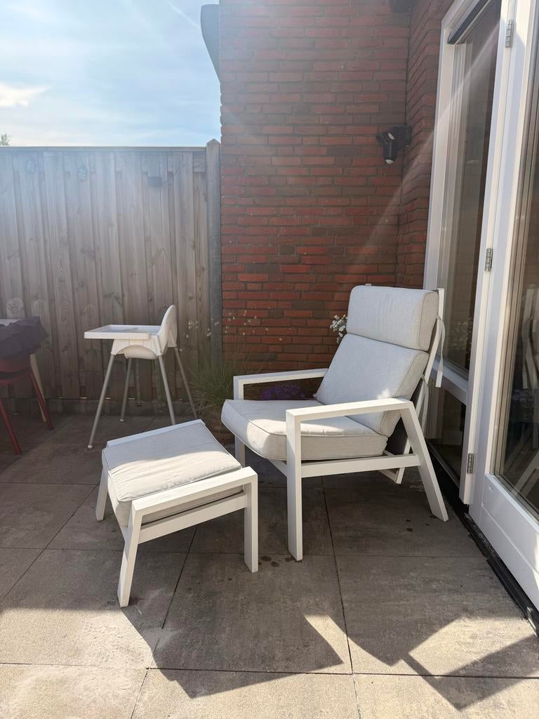 Garden Impressions Loungestoel + Voetenbank - Wit/Grijs, Tuin en Terras, Tuinsets en Loungesets, Overige materialen, Zo goed als nieuw