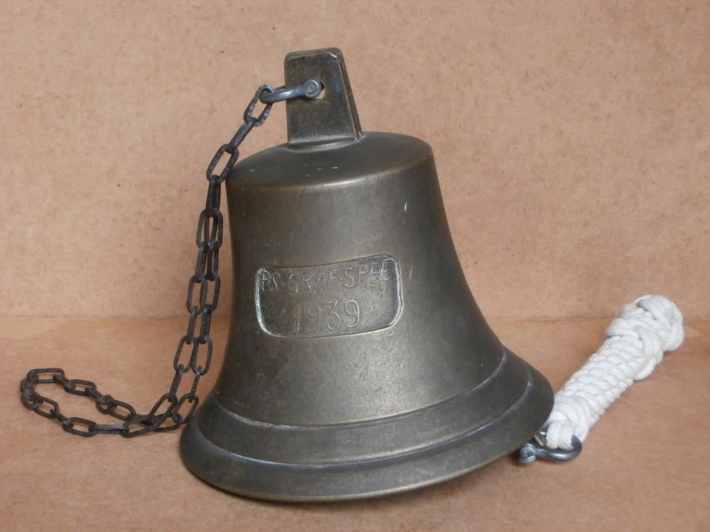 Grote scheepsbel PS Graf Spee 1939 scheeps klok bel mancave, Antiek en Kunst, Antiek | Koper en Brons, Ophalen of Verzenden, Koper