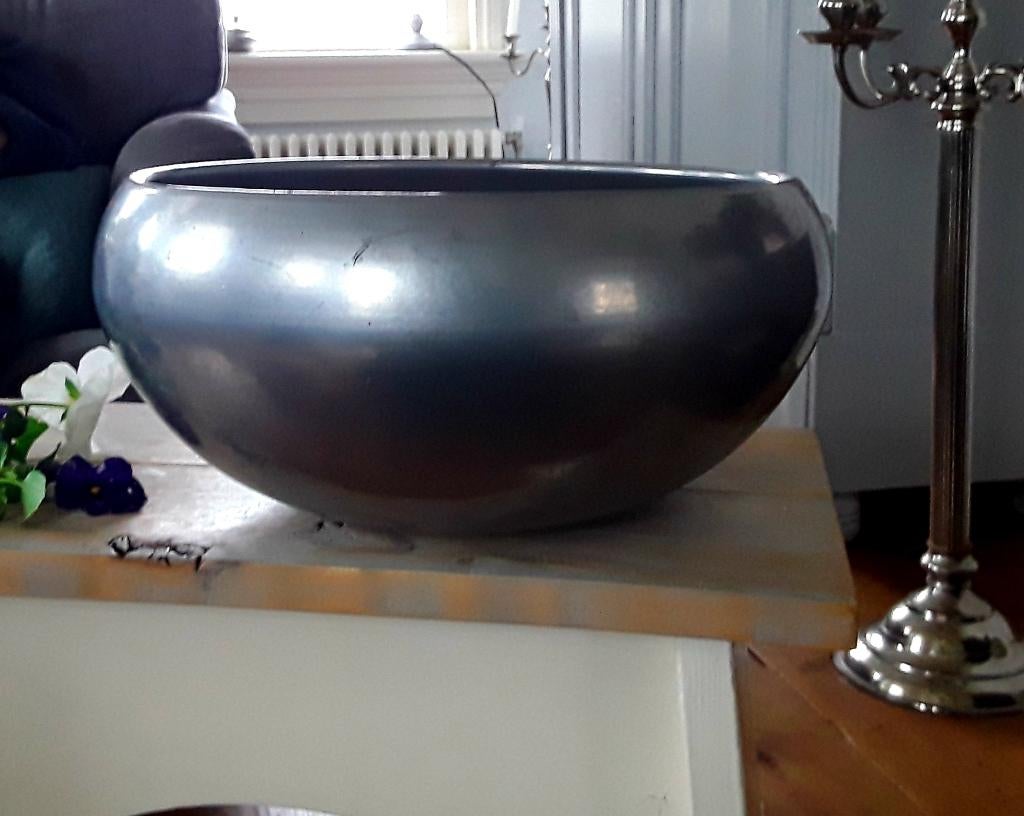 Grote schaal - plantenschaal - zilverkleur - keramiek, Gebruikt, Porselein of Keramiek, Schaal, Rond