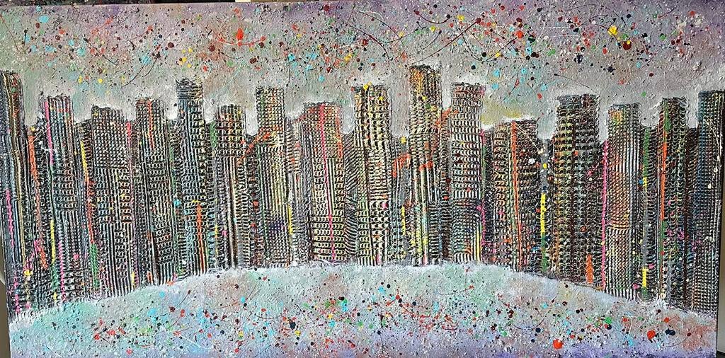 Alex L- Skyline- Handgeschilderd- Uniek- XXL, Antiek en Kunst, Kunst | Schilderijen | Abstract, Ophalen of Verzenden