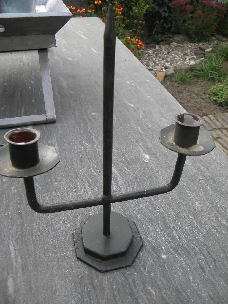 KANDELAAR IJZER VOOR TWEE DINERKAARSEN, Overige materialen, Gebruikt, Zwart, Ophalen of Verzenden