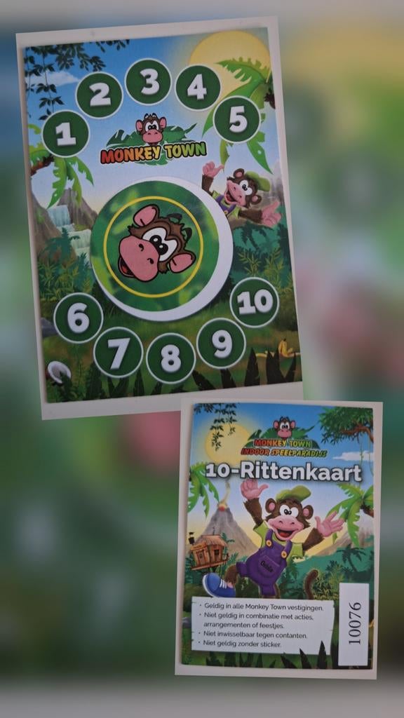10 rittenkaart Monkey Town, nieuw!, Tickets en Kaartjes, Drie personen of meer, Ticket of Toegangskaart