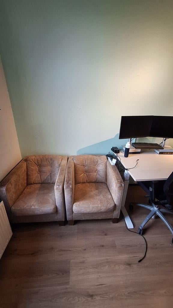 Woensdag weg! 2x Leren fauteuil / clubstoel lichtbruin, Ophalen of Verzenden, Gebruikt, Leer, Elegant