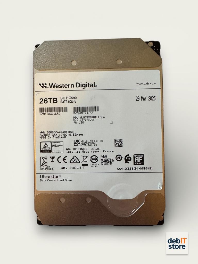 WD Ultrastar WD-HC590 26tb NAS HDD, Info@debitstore.nl, Ophalen of Verzenden, Zo goed als nieuw, Desktop