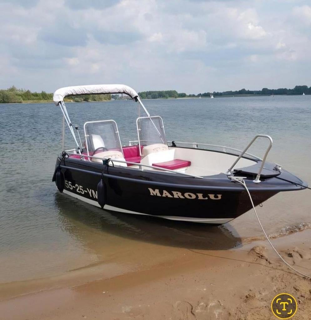 Askeladden Console Boot met Mariner 50pk en Kalf trailer, Ophalen, Gebruikt, Buitenboordmotor, Polyester