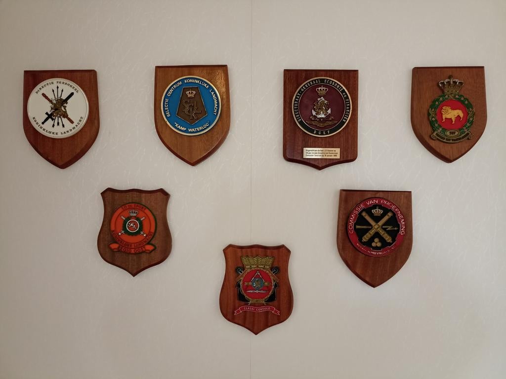 6 Militairen schildjes voor de verzamelaar, Ophalen of Verzenden, Landmacht, Nederland, Embleem of Badge