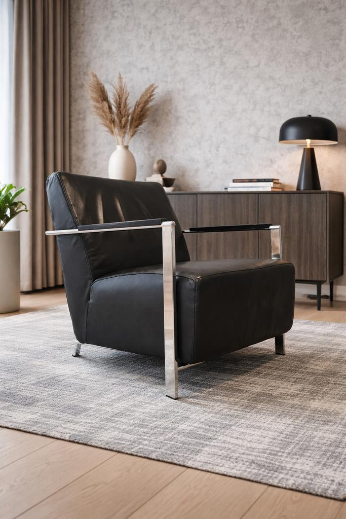 Prachtige Harvink Alowa design fauteuil, Huis en Inrichting, Ophalen, Zwart, Leer, Zo goed als nieuw
