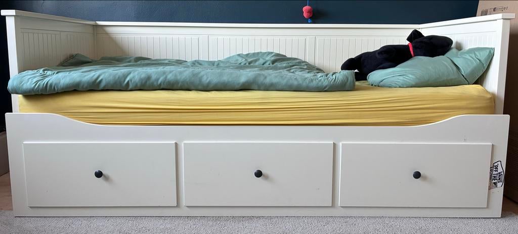 Wit Hemnes bed met lades, Gebruikt, 90 cm, Eenpersoons, Wit