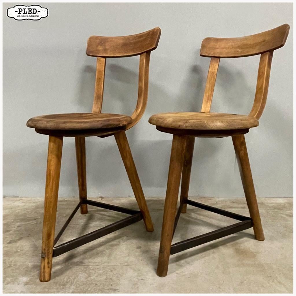 Oude AMA industriële werkplaatskrukken + rugleuning, jaren30, Ophalen