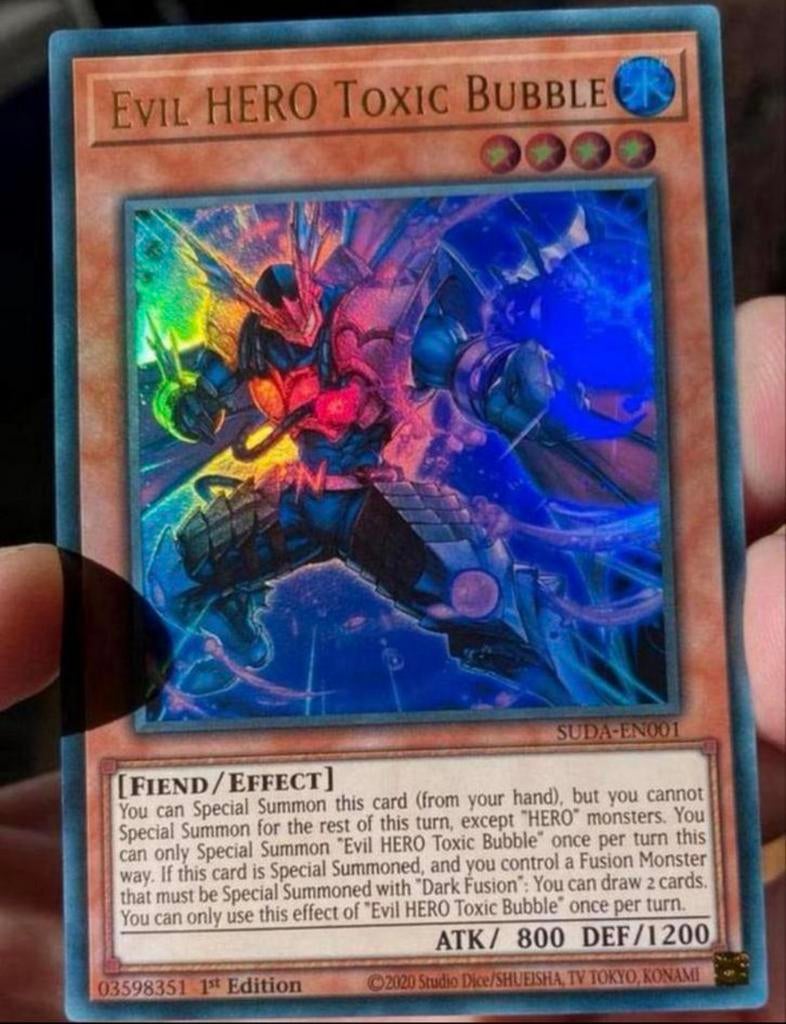 Yu-Gi-Oh! Evil HERO Toxic Bubble SUDA 1st Ed Mint !, Hobby en Vrije tijd, Verzamelkaartspellen | Yu-gi-Oh!, Zo goed als nieuw