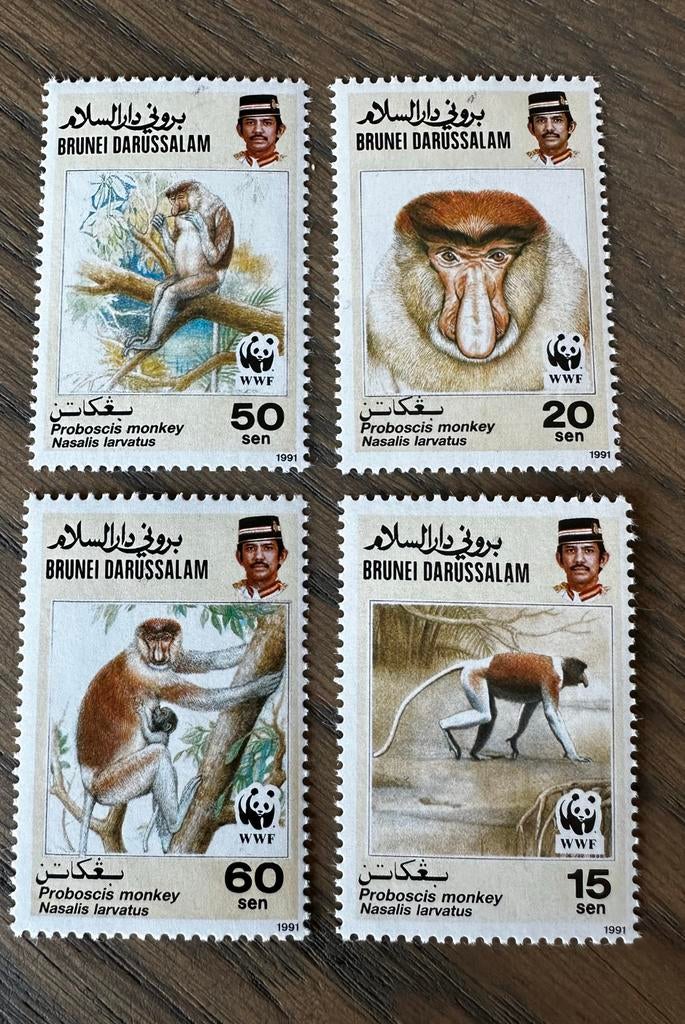 Brunei 1991 WWF dieren apen neusaap postfris, Ophalen of Verzenden, Postfris