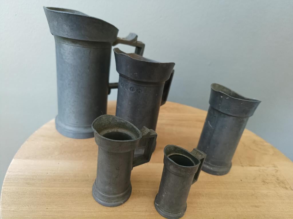 Tin 5 kannetjes maatkan, Antiek en Kunst, Ophalen of Verzenden