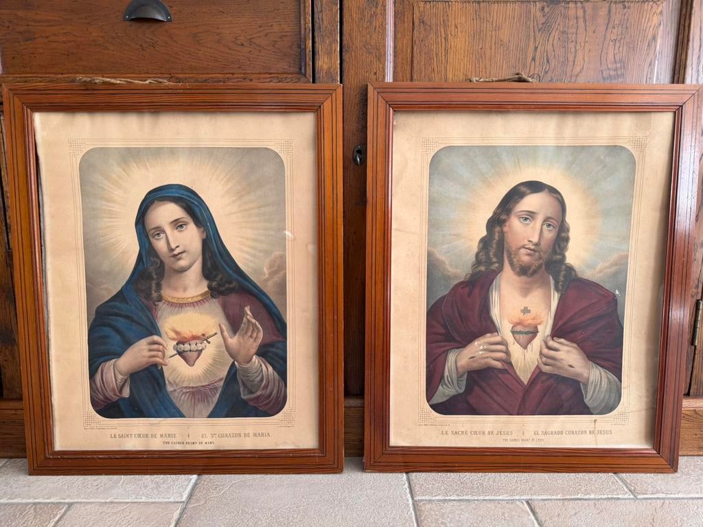 Grote prent van Le sacre coeur de Jésus en Marie, Ophalen of Verzenden