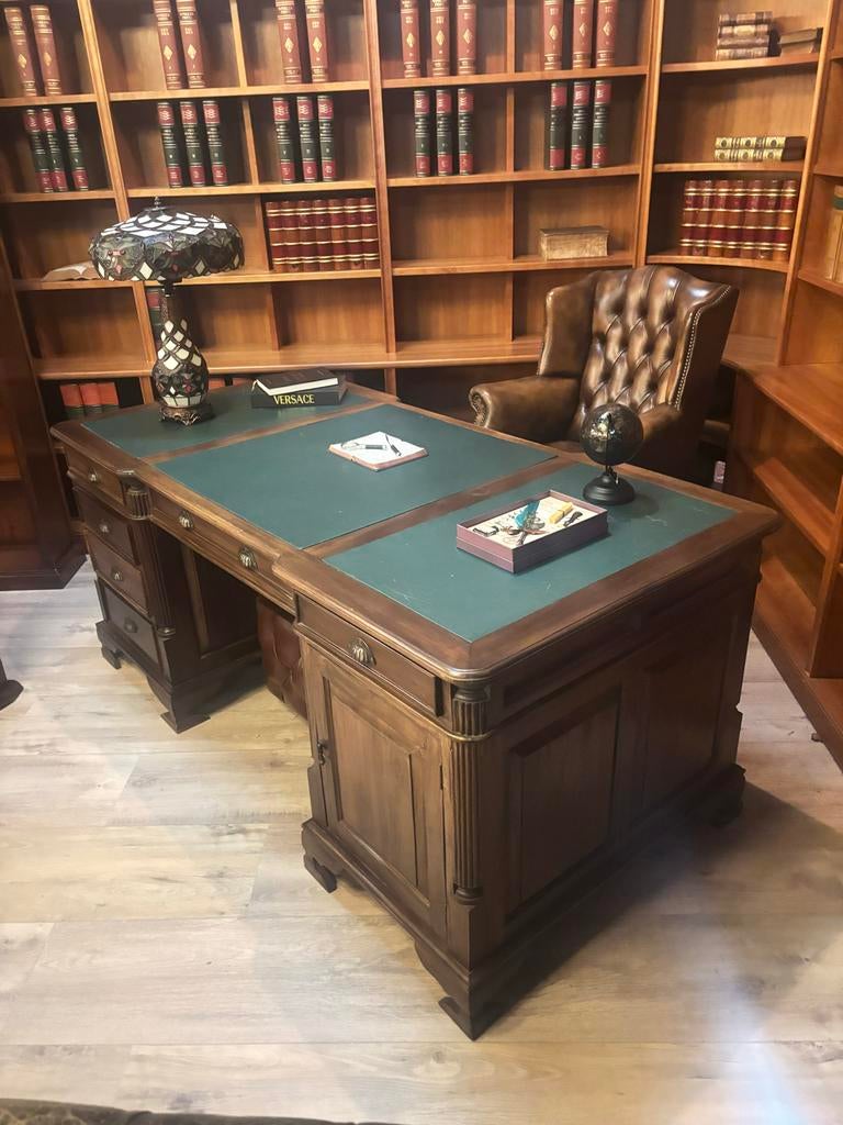 Engels bureau partnerdesk 180 cm massief hout, Antiek en Kunst, Ophalen