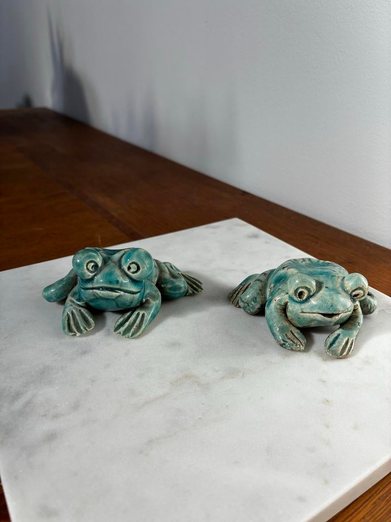 Twee unieke raku gestookte kikkers - decoratief, Ophalen of Verzenden, Gebruikt, Dier