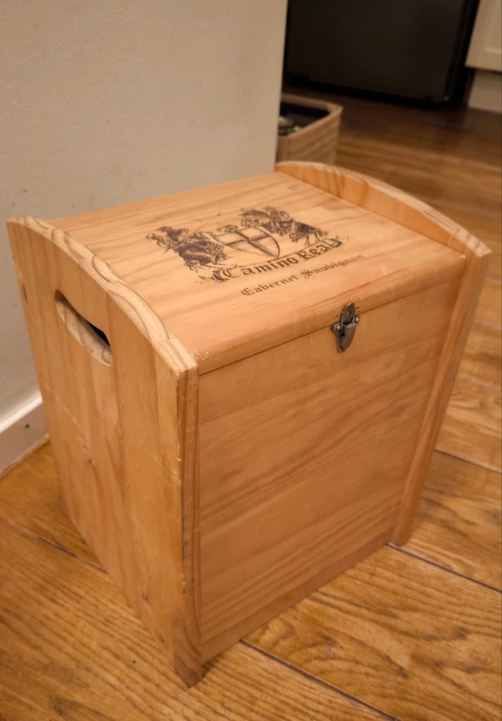 Houten Wijnkist Camino Real - vintage opbergkist met Deksel, Ophalen of Verzenden, Minder dan 50 cm, Minder dan 50 cm