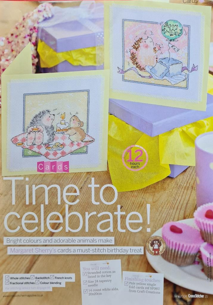 Feestelijke kaarten met een egel en muis 2 borduurpatronen, Hobby en Vrije tijd, Ophalen, Nieuw, Handborduren, Patroon