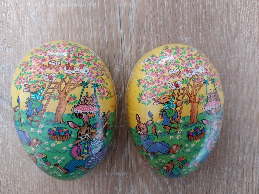 Vintage kartonnen paasei candycontainer pasen paasdecoratie, Ophalen, Gebruikt