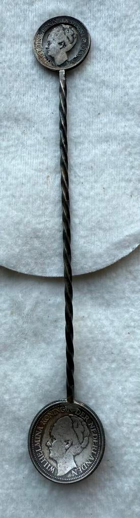 Zilveren stil verzet lepeltje 25c 1928 10c 1941 Wilhelmina, Verzamelen, Ophalen of Verzenden, Overige soorten, Nederland, Overige typen