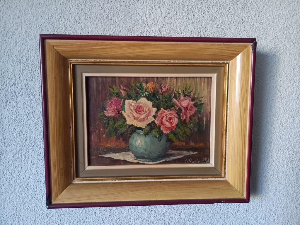 Jacques Vander Elst stilleven bloemen 'Petit vase aux roses', Antiek en Kunst, Ophalen of Verzenden
