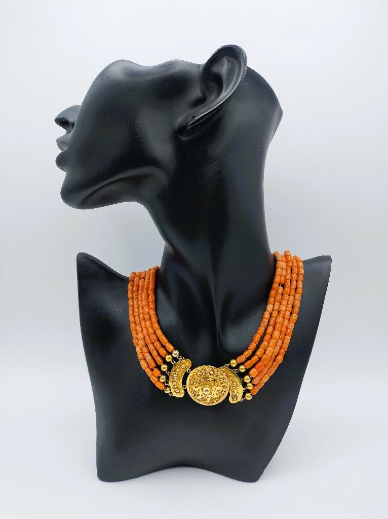 Antieke bloedkoralen ketting met gouden slot, 41-48 cm, Sieraden, Tassen en Uiterlijk, Antieke sieraden, Verzenden, Goud, Ketting