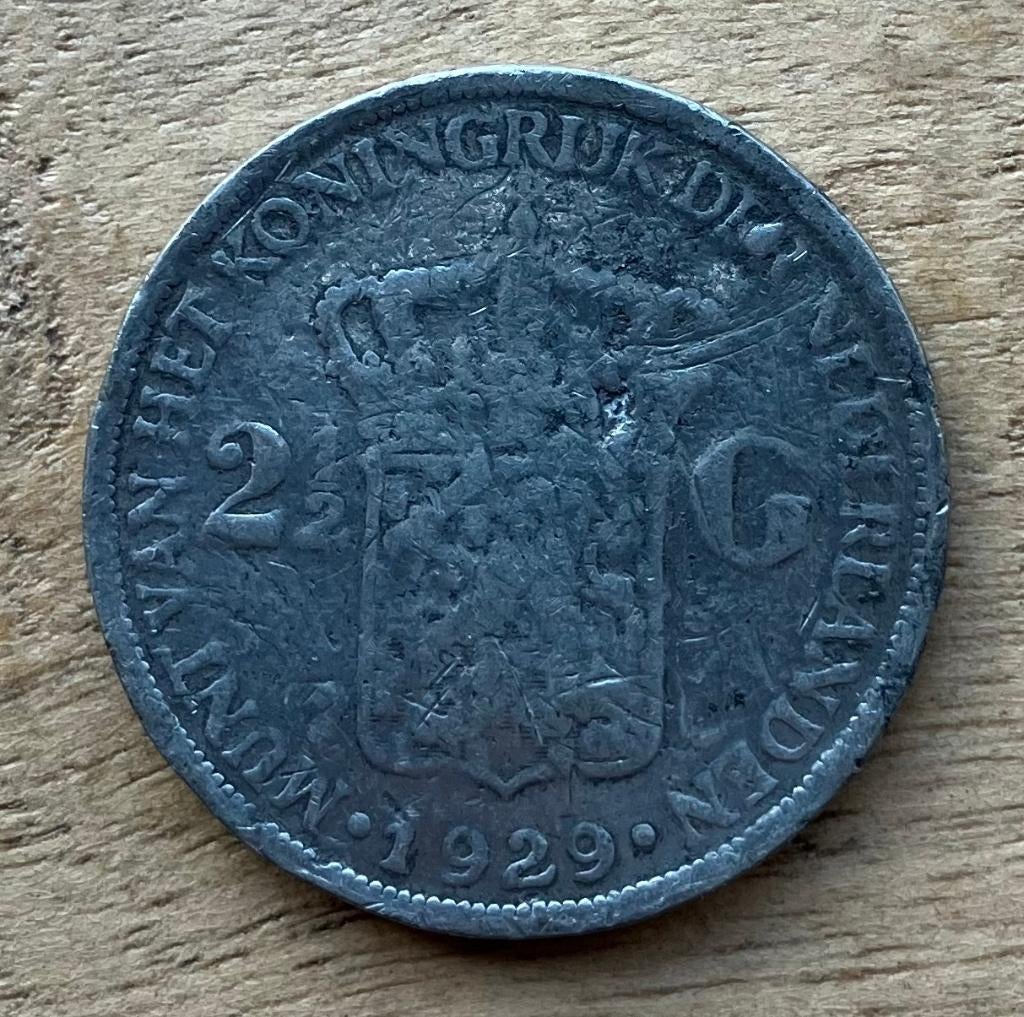 2,5 gulden 1929 Wilhelmina, Postzegels en Munten, Munten | Nederland, Ophalen, Koningin Wilhelmina, 2½ gulden, Losse munt