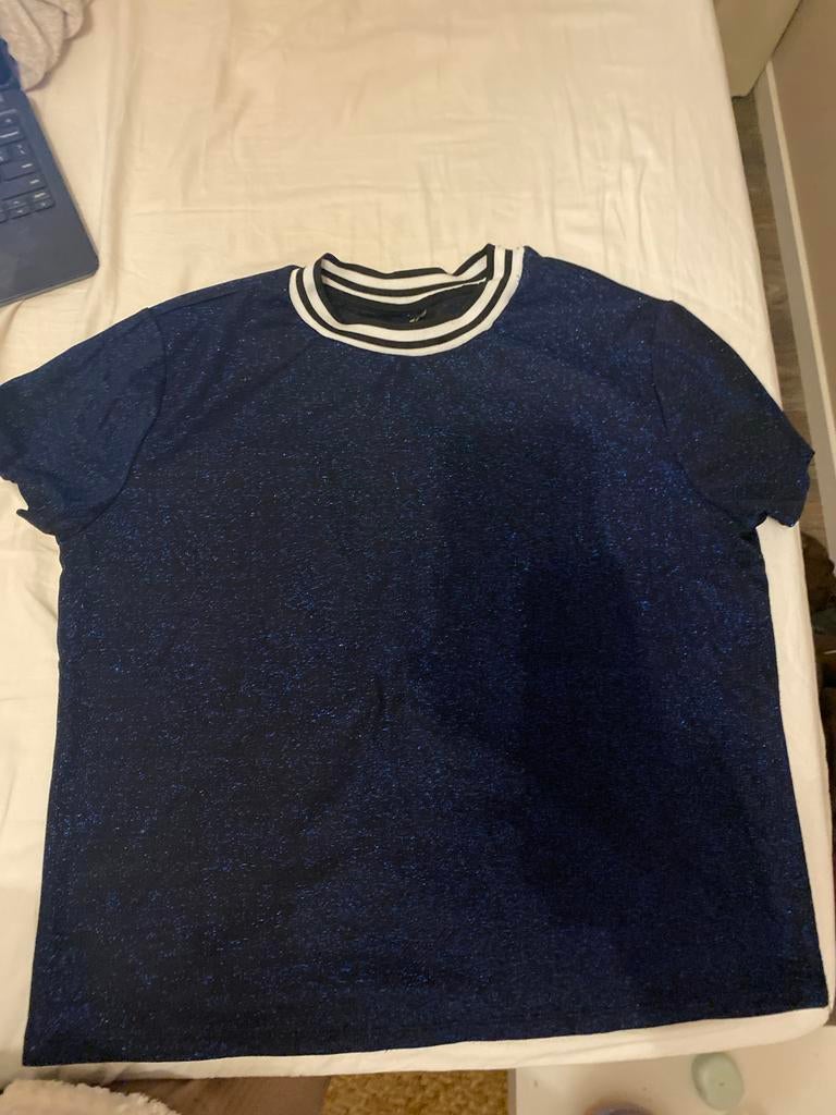 Glitter Shirt, Blauw, Maat 42/44 (L), Ophalen of Verzenden, Korte mouw