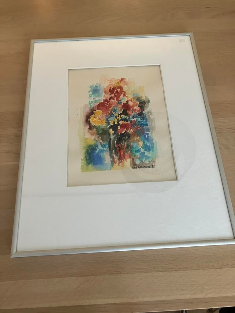 Origineel schilderij vaas bloemen 1969, Sjef Gieskens, Antiek en Kunst, Kunst | Schilderijen | Modern, Ophalen of Verzenden