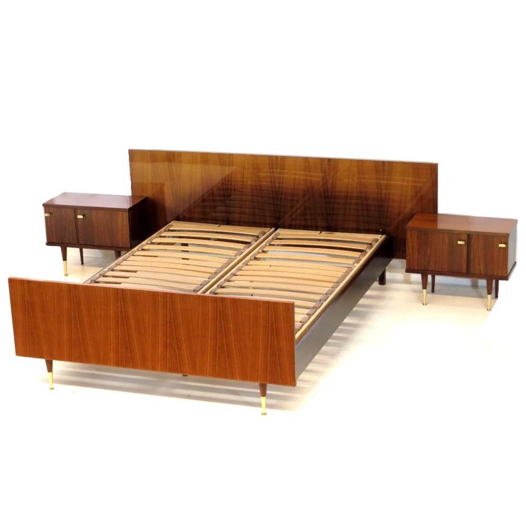 Vintage mid century 2-persoons design bed in palissander, Ophalen of Verzenden, Zo goed als nieuw, Tweepersoons, Vintage, mid century, design