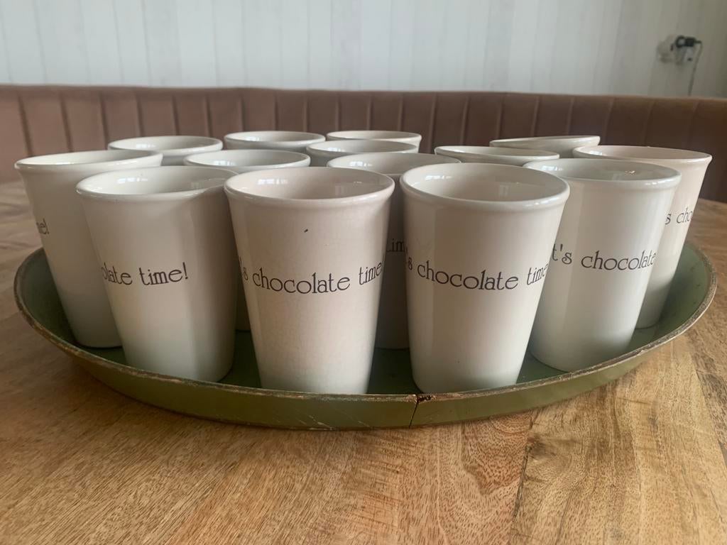 Chocolade bekers met of zonder dienblad, Ophalen of Verzenden, Zo goed als nieuw