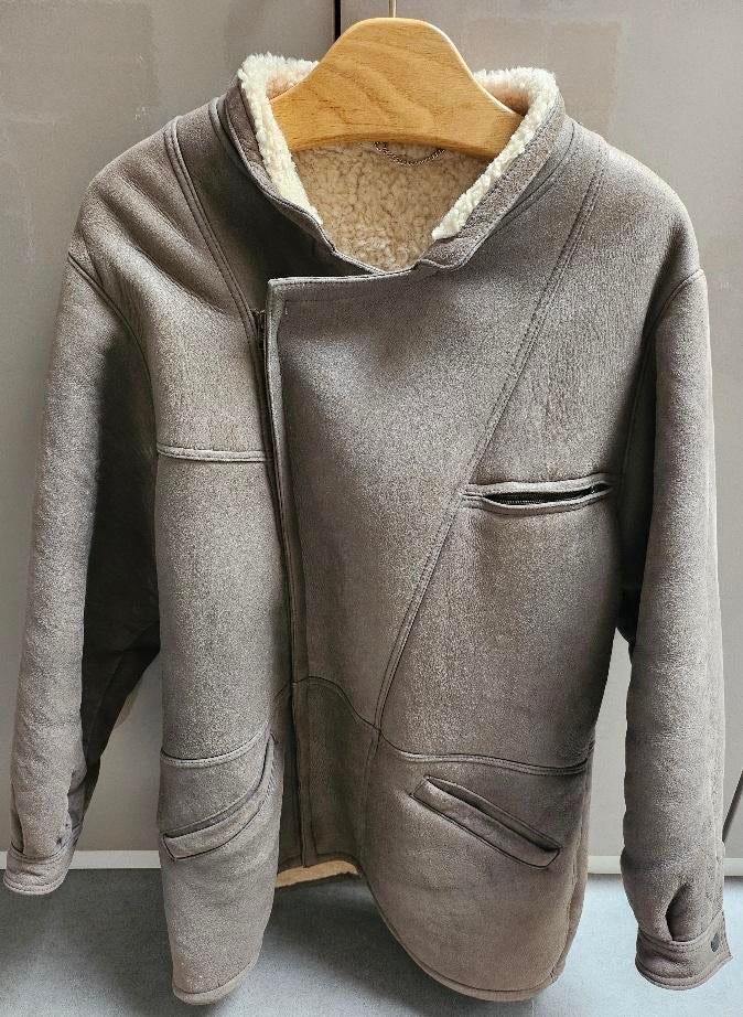 Echte Lammy Coat van Leder, Ophalen, Zo goed als nieuw, Maat 48/50 (M), Grijs