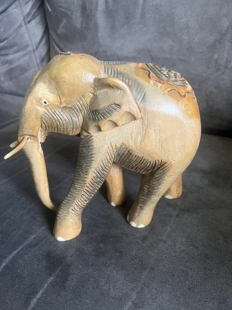 Handgesneden houten olifant uit de jaren ‘70., Ophalen of Verzenden