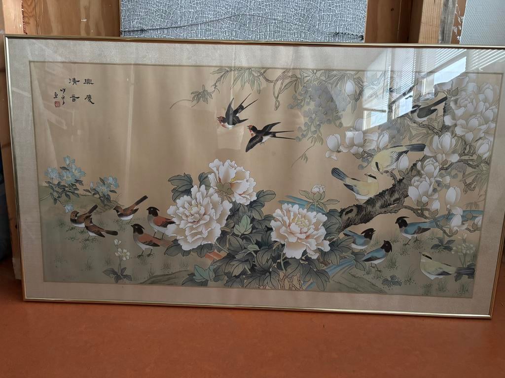 Chinese aquarel ingelijst, Ophalen, Zo goed als nieuw, Schilderij, Minder dan 50 cm