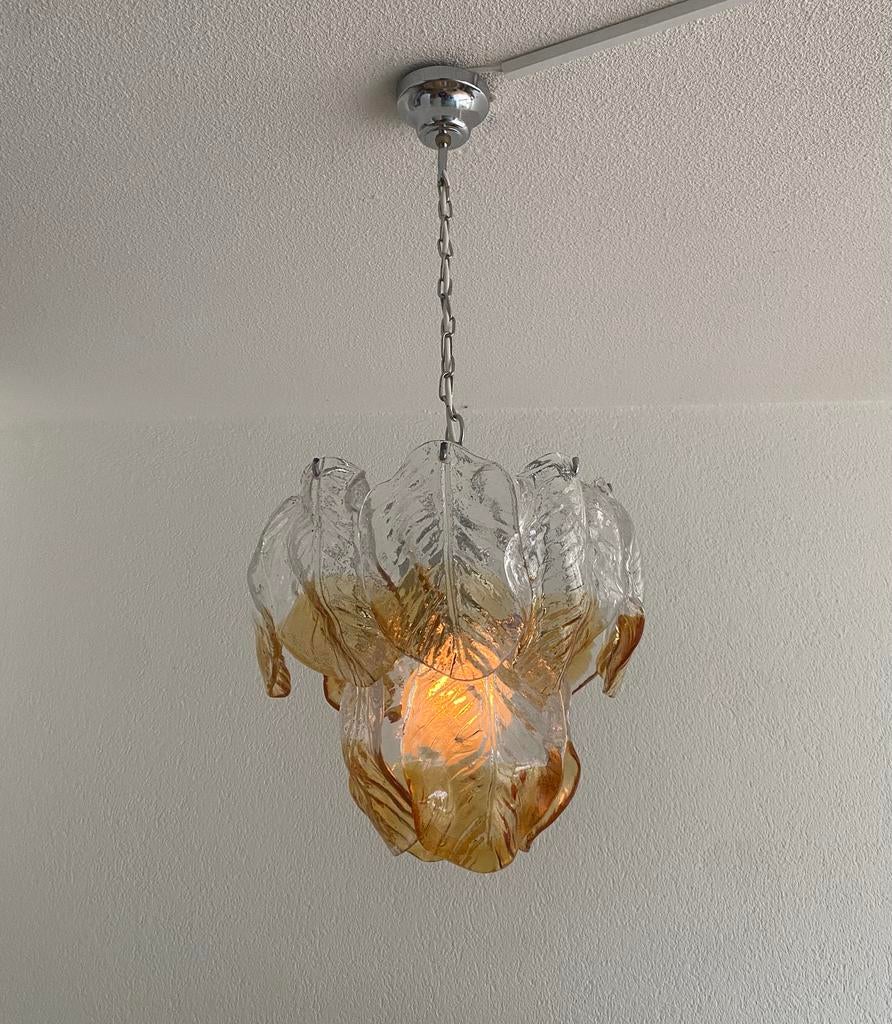 Vintage  ‘Frozen leaves’ hanglamp 70’s, Mazzega, Ophalen of Verzenden, Zo goed als nieuw, Nvt
