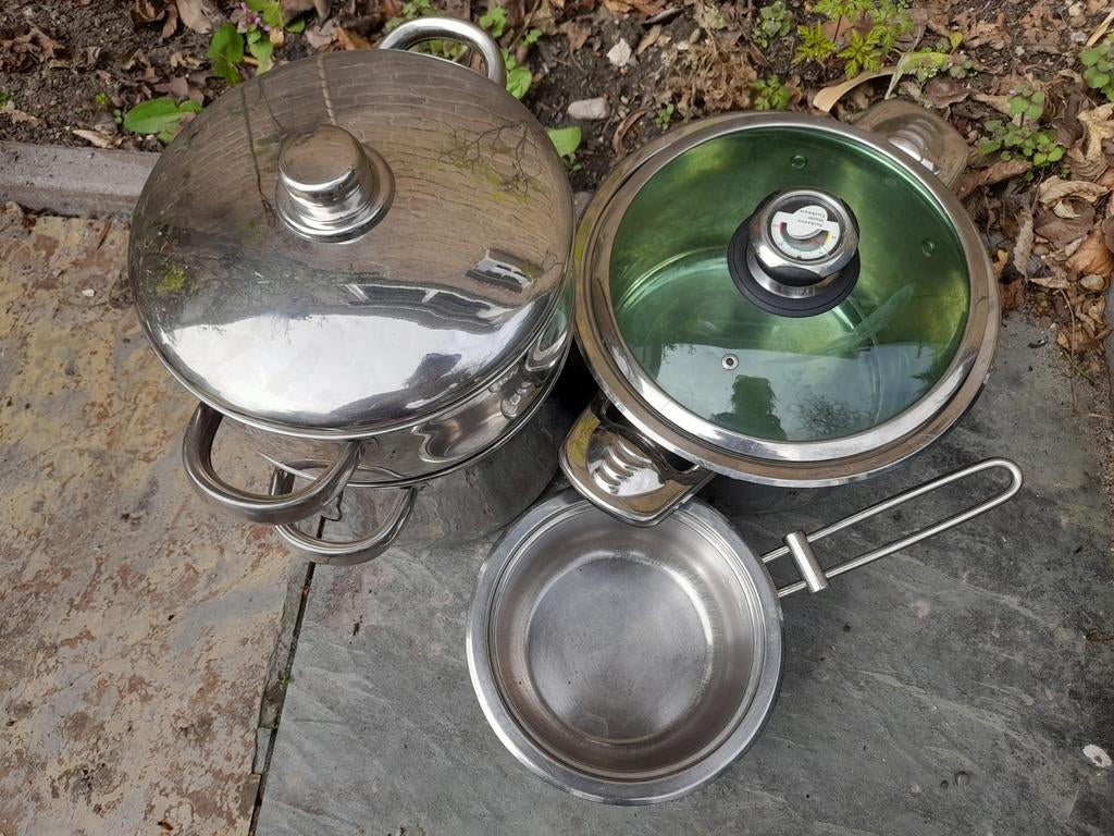 Pannenset, bestek, keukengerei, Ophalen, Zo goed als nieuw, Rvs, Pannenset