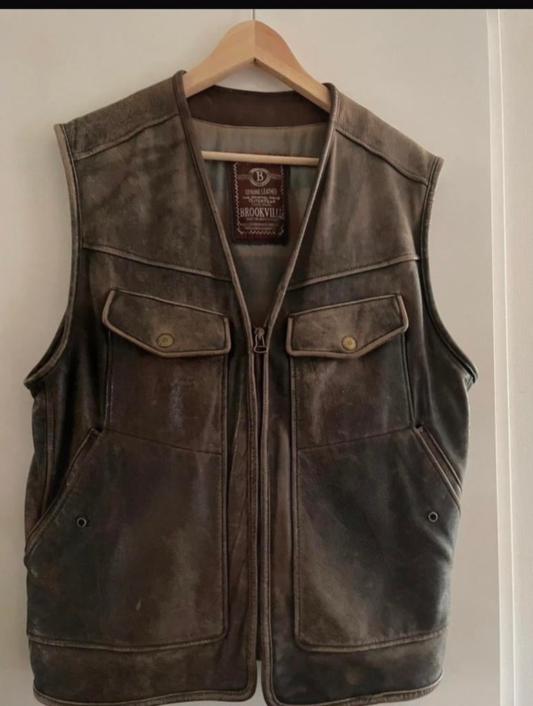 Bruin Vintage Leren Motorhes Brookville MT 50, Motoren, M, Heren, Tweedehands, Overige typen