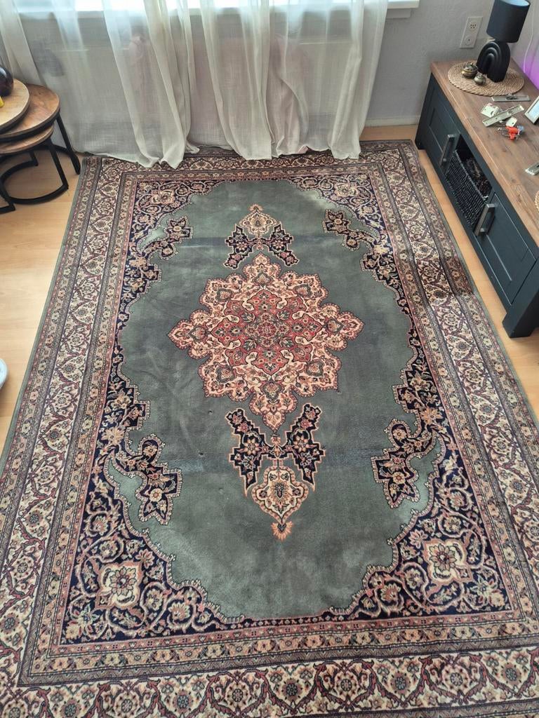 Vintage Hamadir Tapijt - 200x300 cm - Groen/Rood, Gebruikt, Groen, 200 cm of meer, Ophalen of Verzenden