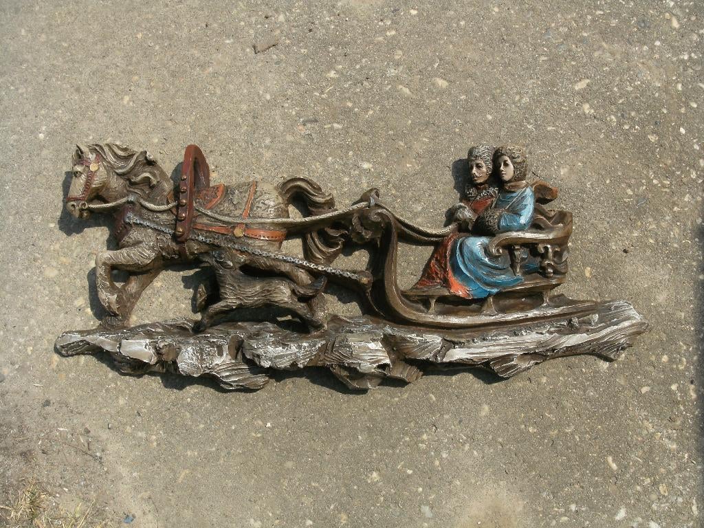 wanddecoratie paard en wagen met dames, Ophalen, Meerkleurig, Zo goed als nieuw, Wandbord of Wandpaneel