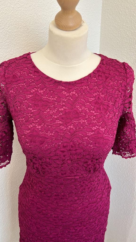 King Louie maat M fuchsia roze feest jurk kant 763, Maat 38/40 (M), Ophalen of Verzenden, Zo goed als nieuw, Knielengte