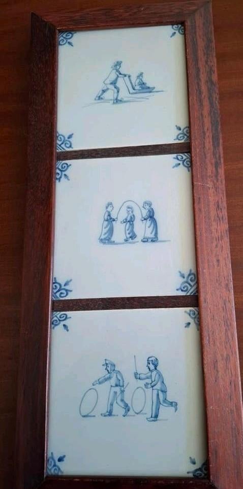 Delfts blauw tegeltableau met kinderspelen, Antiek en Kunst, Antiek | Wandborden en Tegels, Ophalen