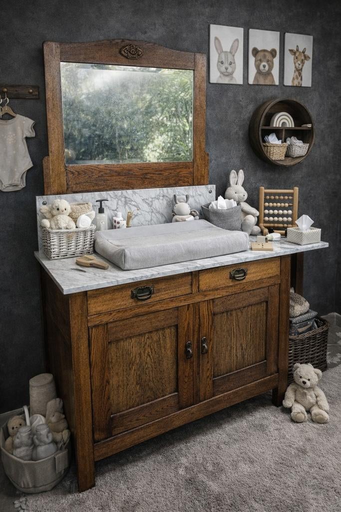 Antieke baby commode marmer blad badkamermeubel vintage oude, Ophalen of Verzenden, 50 tot 70 cm, 100 cm of meer, 90 tot 105 cm