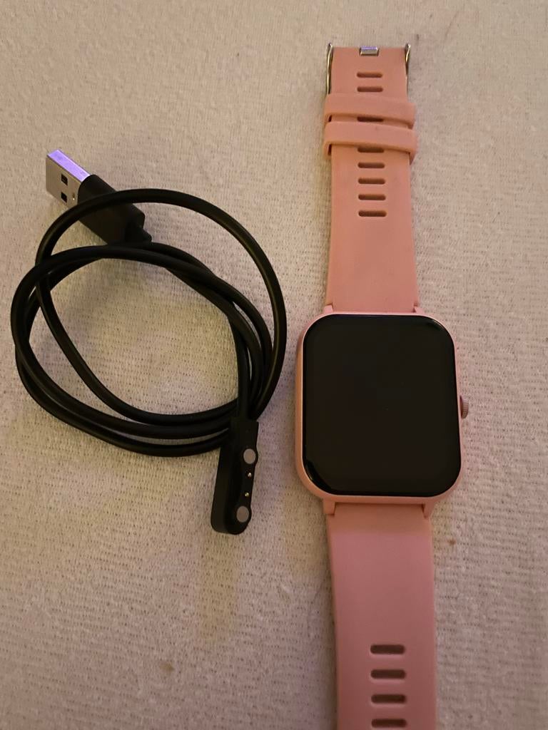 Doe een leuke bod, Roze smartwatch met oplader, Ophalen of Verzenden, Stappen, Zo goed als nieuw, Roze