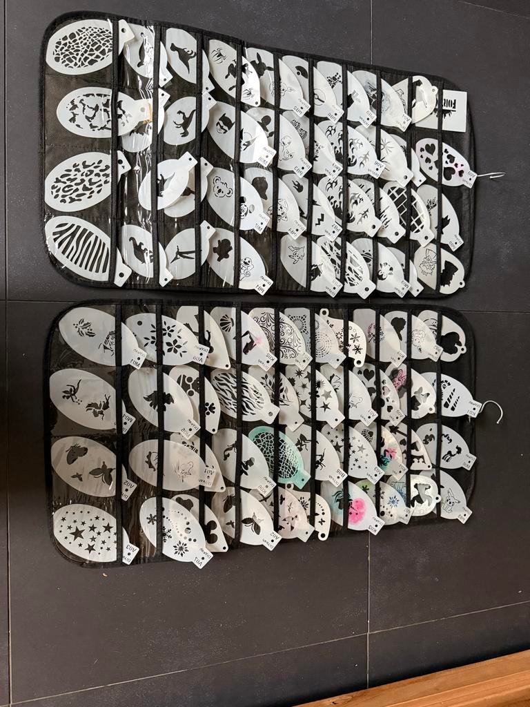 80 Schmink Sjablonen met 2 Opberghoezen - Ideaal voor Feestj, Hobby en Vrije tijd, Ophalen, Gebruikt