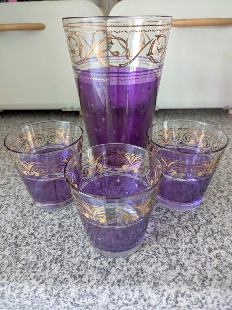 Vaas met glaasjes, Overige kleuren, Ophalen of Verzenden, Minder dan 50 cm, Glas